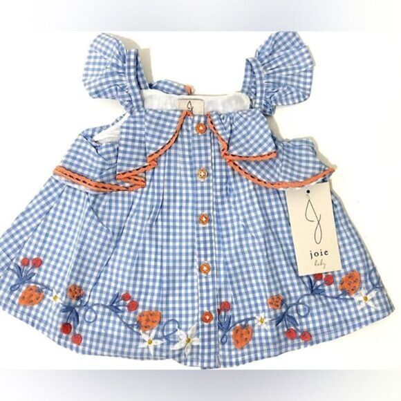 NWT Joie Baby Girl Blue and White Gingham Sundress Dress w/Headband - Size 12M - Picture 1 of 8